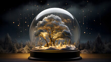 Snow Globe With Christmas Tree Inside. Christmas And New Year Concept