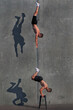 Gymnast on the background of a concrete wall. Creative sports concept.