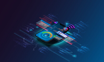 Wall Mural - Abstract background image, technology concept, network monitoring, signal speed