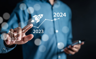 Aufkleber - New year Growth in 2024 with goal target business Concept.
