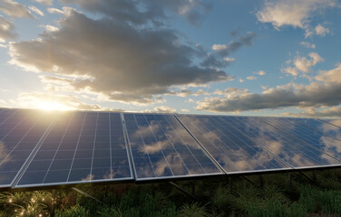 Wall Mural - photovoltaic panels in the light of the setting sun