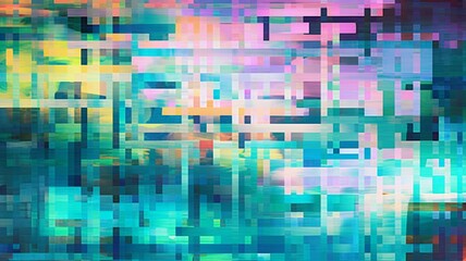 Wall Mural - Vibrant, digital pixel glitch background/texture/mosaic/collage cyan