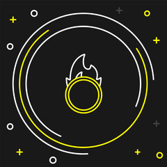 Poster - Line Circus fire hoop icon isolated on black background. Ring of fire flame. Round fiery frame. Colorful outline concept. Vector