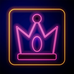 Wall Mural - Glowing neon King crown icon isolated on black background. Vector