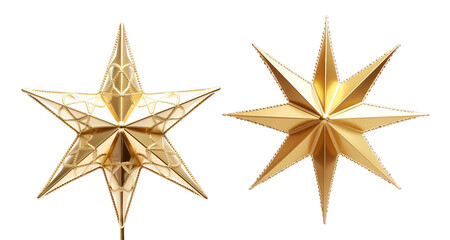 Christmas decorations gold stars on white transparent background