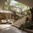 natural secret garden indoor courtyard of mediterranean minimalist house.