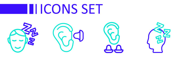 Wall Mural - Set line Dreams, Earplugs and ear, and icon. Vector