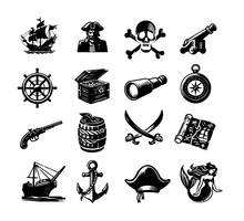 Pirate Icon Vector Set Black And White