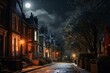 Nighttime scene of a historic London neighborhood. Generative AI