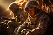 Soldiers on Desert Battlefield at War Troops Shooting World Peace