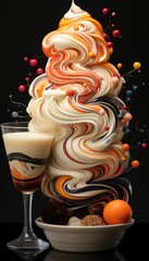 Wall Mural - A dessert with swirls and fruit on top, AI