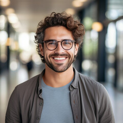 Wall Mural - Casual looking man smiling after he got job promotion