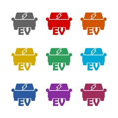 Sticker - EV car electric vehicle charger logo icon isolated on white background. Set icons colorful