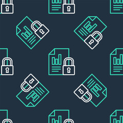 Poster - Line Document and lock icon isolated seamless pattern on black background. File format and padlock. Security, safety, protection concept. Vector