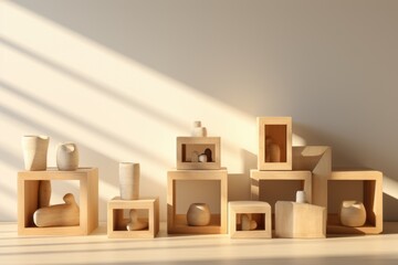 Poster - A group of wooden boxes with different shapes, AI