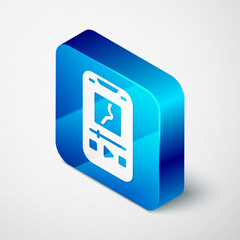 Wall Mural - Isometric Music player icon isolated on grey background. Portable music device. Blue square button. Vector