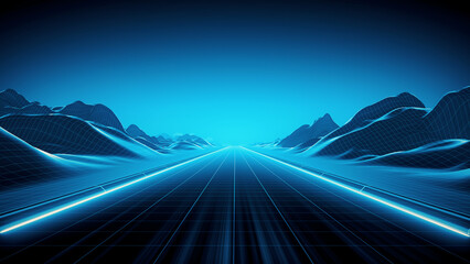 Wall Mural - retro blue road digital highway background