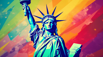 Wall Mural - LGBTQ+ Statue of liberty with flag