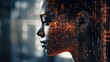Portrait of a fictional woman. Mixing high-tech parts and people. Double exposure. Abstract image of a woman. Technologies.