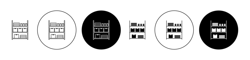 Wall Mural - Shelves Storage icon set in black. warehouse shelf vector sign. supermarket inventory rack symbol. home wooden shelves icon for Ui designs.