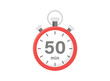 50 minutes on stopwatch icon in flat style. Clock face timer vector illustration on isolated background. Countdown sign business concept.