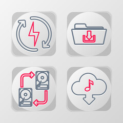 Canvas Print - Set line Cloud download music, Data exchange with hhd, Folder and Recharging icon. Vector