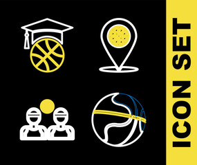 Poster - Set line Thoughts on a basketball, Stopwatch with, Basketball player and medal icon. Vector