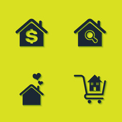 Sticker - Set House with dollar, Shopping cart house, heart shape and Search icon. Vector