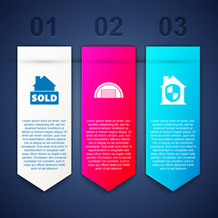 Sticker - Set Hanging sign with text Sold, Garage and House under protection. Business infographic template. Vector