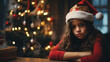 Winter depression showing a sad child in Christmas setting. Generated with ai.