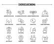 © missbobbit - Choriocarcinoma symptoms, diagnostic and treatment vector icons. Line editable medical icons.