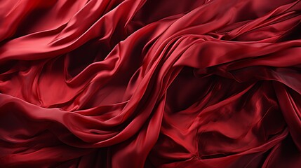 Poster - A luxurious maroon silk fabric cascades effortlessly over a peach-hued surface, evoking a sense of opulence and passion