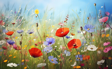 Wall Mural - Colorful flower meadow in spring