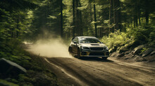 Cars Speed Through Dense Forests, Capturing The Essence Of Rally Racing In Forested Terrains