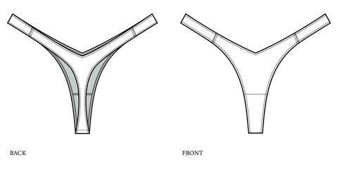 Wall Mural - 2cm Thong technical fashion illustration. Thong vector template illustration. front and back view. white colour. CAD mockup set.