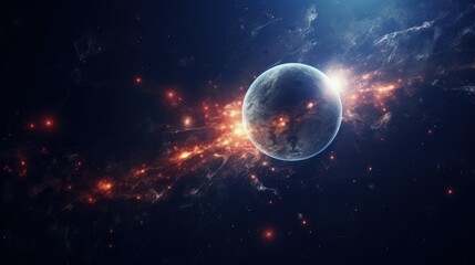 Wall Mural - beautiful abstract illustration, planet in space and shining stars