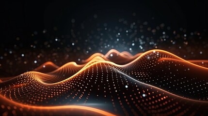 Fototapete - Abstract wave with moving dots. Flow of particles. Technology illustration. 3d rendering