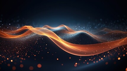Fototapete - Abstract wave with moving dots. Flow of particles. Technology illustration. 3d rendering