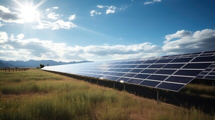 Poster - Solar photovoltaic panels in solar farm used to produce mill in a flour mill in Tirana, Albania. Sustainable energy, electric power generation, decarbonization, renewable green energy