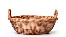 Empty Wicker Basket With Handles Isolated On White
