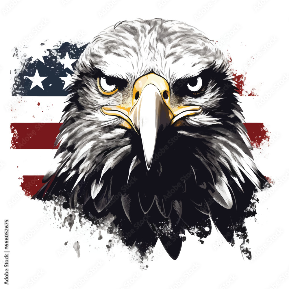 Vector illustration of a bald eagle head having the USA flag in the ...