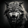 A Black and White Snarling Wolf Head