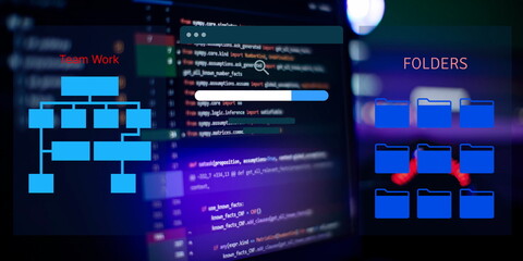 Wall Mural - program code written listing . database background and coding technology background