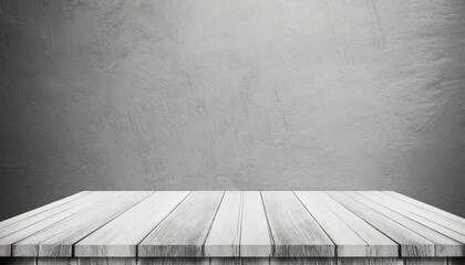 Wall Mural - Vacant white wooden tabletop set against a backdrop of a gray concrete wall