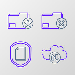 Sticker - Set line Cloud download and upload, Document protection concept, Delete folder and with star icon. Vector