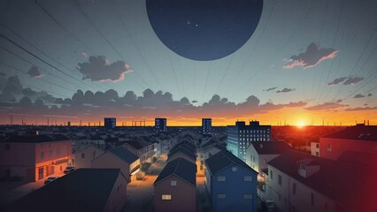 Wall Mural - sunset view in the town background generative K illustration animation. Created using Generative AI Technology