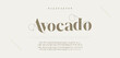 AVOCADO Elegant alphabet letters font and number. Classic Lettering Minimal Fashion Designs. Typography modern serif fonts decorative vintage design concept. vector illustration