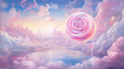 Wall Mural - a painting of a lollipop in the sky with clouds. generative ai