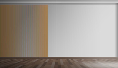 Wall Mural - modern interior design empty room with wooden slats wall panel  mock up vector illustration