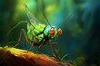 A joyful insect with a green hue, portraying itself as a painter. Generative AI